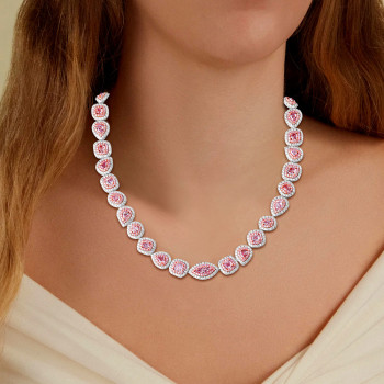 45ctw Multi-cut Pink Sapphire Double Halo Statement Necklace
