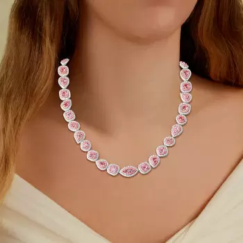 45ctw Multi-cut Pink Sapphire Double Halo Statement Necklace