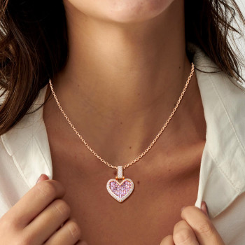 Halo Invisable Set Pink Sapphire Heart Necklace