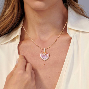 Halo Invisable Set Pink Sapphire Heart Necklace