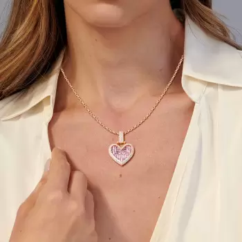 Halo Invisable Set Pink Sapphire Heart Necklace