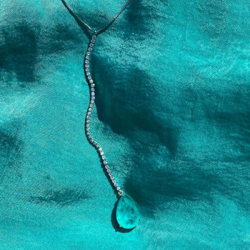 8.9ct Pear Cut Green Blue Paraiba Tourmaline Y Necklace