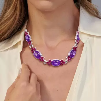 60ctw Oval Cut Amethyst & Pink Sapphire Statement Necklace