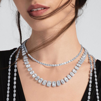 119ctw Cushion Cut White Sapphire Halo Statement Necklace