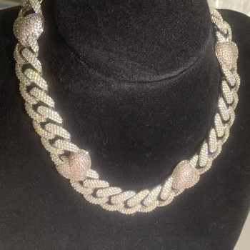 Paved White and Pink Sapphire Linked Heart Statement Necklace