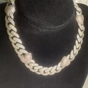 Paved White and Pink Sapphire Linked Heart Statement Necklace