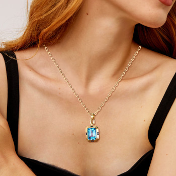 14CT Emerald Cut Aquamarine Link Chain Necklace