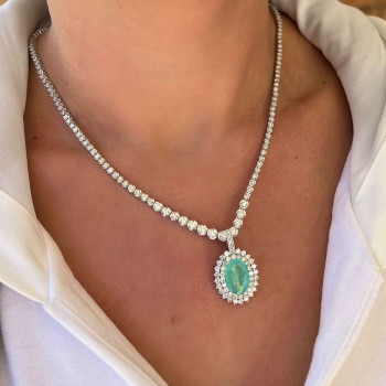 5.8ct Removable Paraíba Tourmaline Pendant With Tennis Necklace