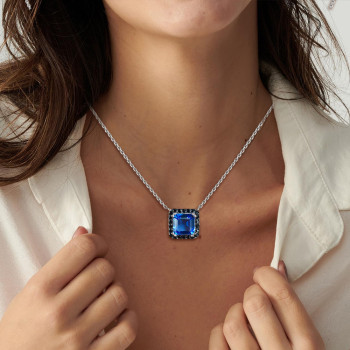 5ct Princess Cut Halo Square Pendant Necklace