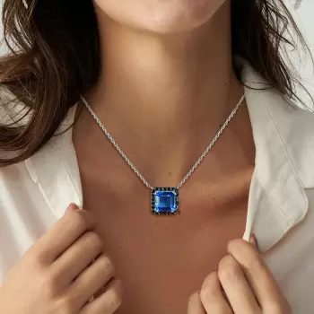 5ct Princess Cut Halo Square Pendant Necklace