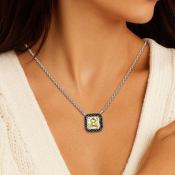 5ct Princess Cut Halo Square Pendant Necklace