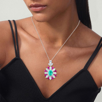 2.5ct Oval Cut Green Paraiba Tourmaline Flower Necklace