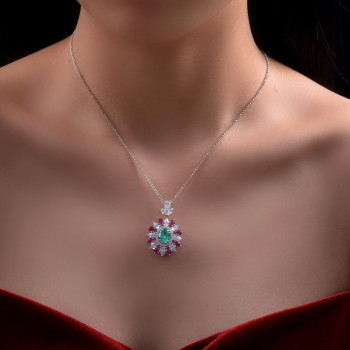 2.5ct Oval Cut Green Paraiba Tourmaline Flower Necklace