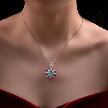 2.5ct Oval Cut Green Paraiba Tourmaline Flower Necklace