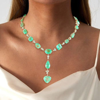 45ctw Multi-cut Light Green Paraíba Tourmaline Statement Necklace
