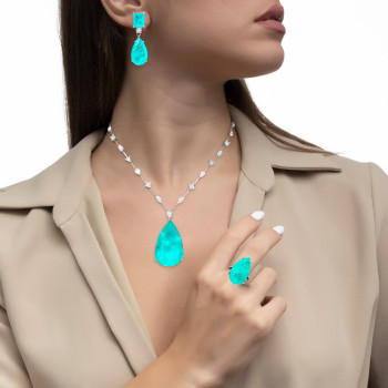 16ct Pear Cut Green Blue Paraiba Three-piece Jewelry Set