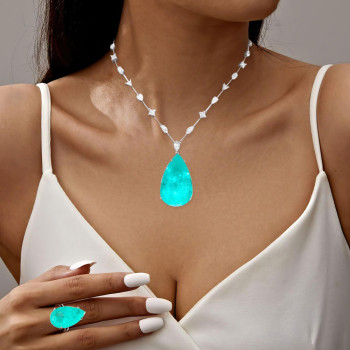 16ct Pear Cut Green Blue Paraiba Three-piece Jewelry Set