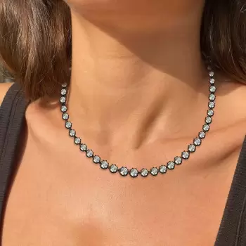 26ctw Round Cut Two Tone Riviere Necklace