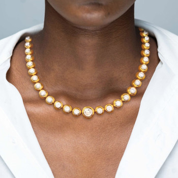 15ctw Bezel Set White Sapphire Modern Statement Necklace