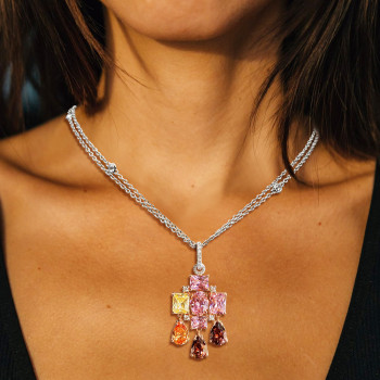 18ctw Multicolor Sapphire Statement Pendant Necklace