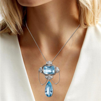 20ctw Pear and Cushion Cut Aquamarine Pendant Necklace