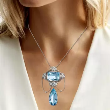 20ctw Pear and Cushion Cut Aquamarine Pendant Necklace
