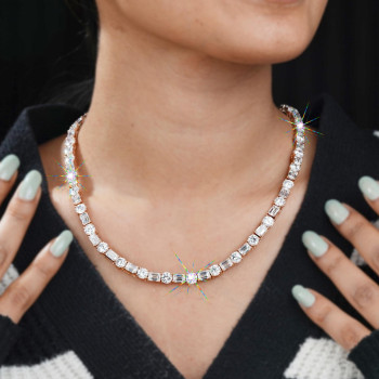 49ctw Round and Emerald Cut Tennis Necklace