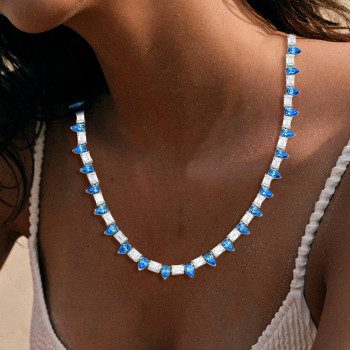 65ctw Pear Cut Blue Sapphire Statement Necklace