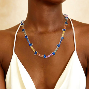 60ctw Pear and Cushion Cut Rainbow Sapphire Necklace