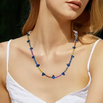 60ctw Pear and Cushion Cut Rainbow Sapphire Necklace