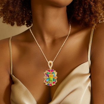 7ctw Emerald Cut Bicolor Tourmaline Garden Pendant Necklace