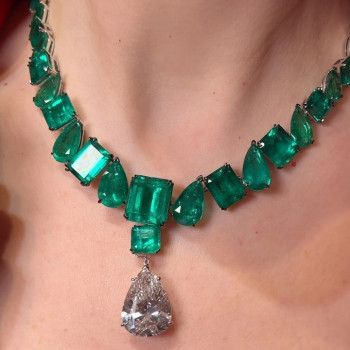 120ctw Multi-Cut Emerald and White Sapphire Statement Necklace
