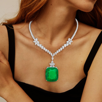 20ct Cushion Cut Emerald Statement Necklace