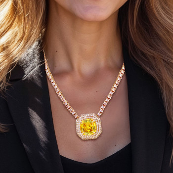 15ct Cushion Cut Yellow Sapphire Statement Necklace