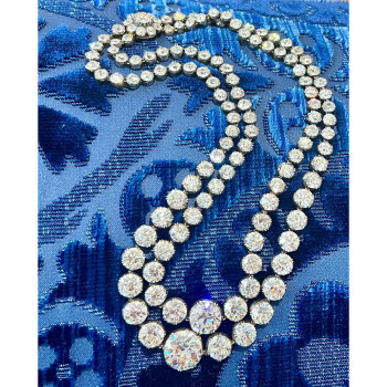 120ctw Victorian Style Round Cut Two Row Riviere Necklace