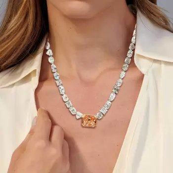 6ct Radiant Cut Padparadscha Sapphire Statement Necklace
