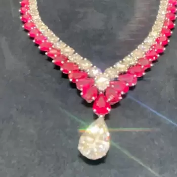 89ctw Pear Cut Ruby and White Sapphire Statement Necklace