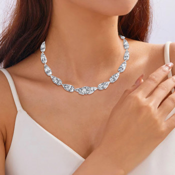 62ctw Oval and Pear Cut White Sapphire Statement Necklace
