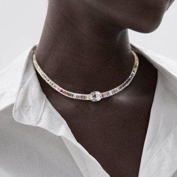 42ctw Cushion and Emerald Cut White Sapphire Necklace