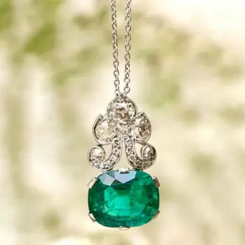 Art Deco 14ct Cushion Cut Emerald Pendant Necklace