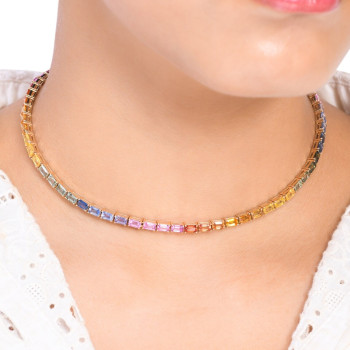 90ctw Emerald Cut Multicolor Rainbow Necklace