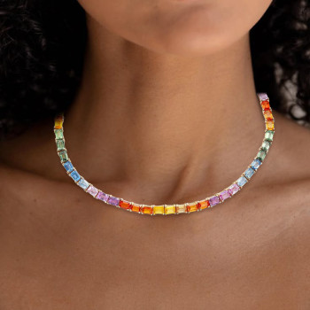 90ctw Emerald Cut Multicolor Rainbow Necklace