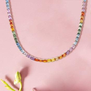 90ctw Emerald Cut Multicolor Rainbow Necklace