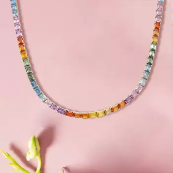 90ctw Emerald Cut Multicolor Rainbow Necklace