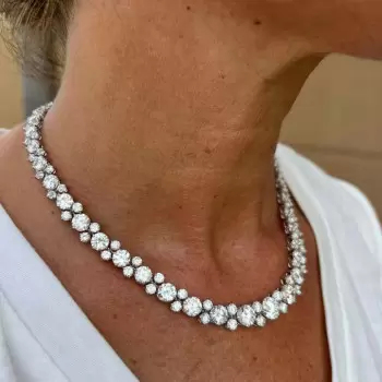 46ctw Round Cut White Sapphire Tennis Necklace