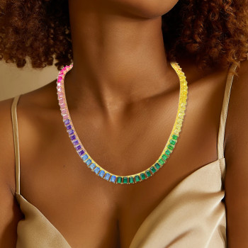 90ctw Classic Emerald Cut Multicolor Rainbow Satatement Necklace