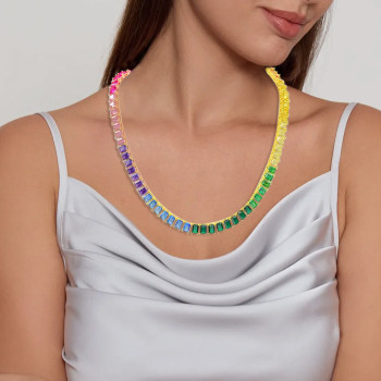 90ctw Classic Emerald Cut Multicolor Rainbow Satatement Necklace