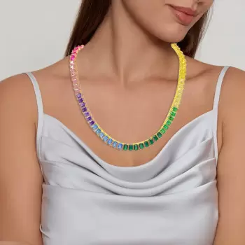90ctw Classic Emerald Cut Multicolor Rainbow Satatement Necklace