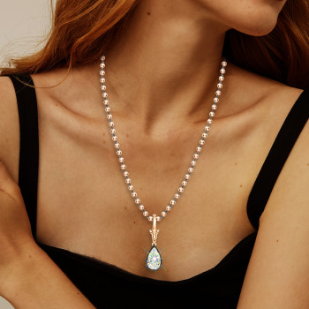 Antique 9ct Pear Cut White Sapphire Button Necklace