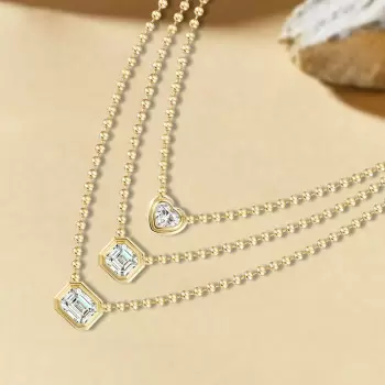 Double Bubble Bezel Pendant Ball Chain Everyday Necklace